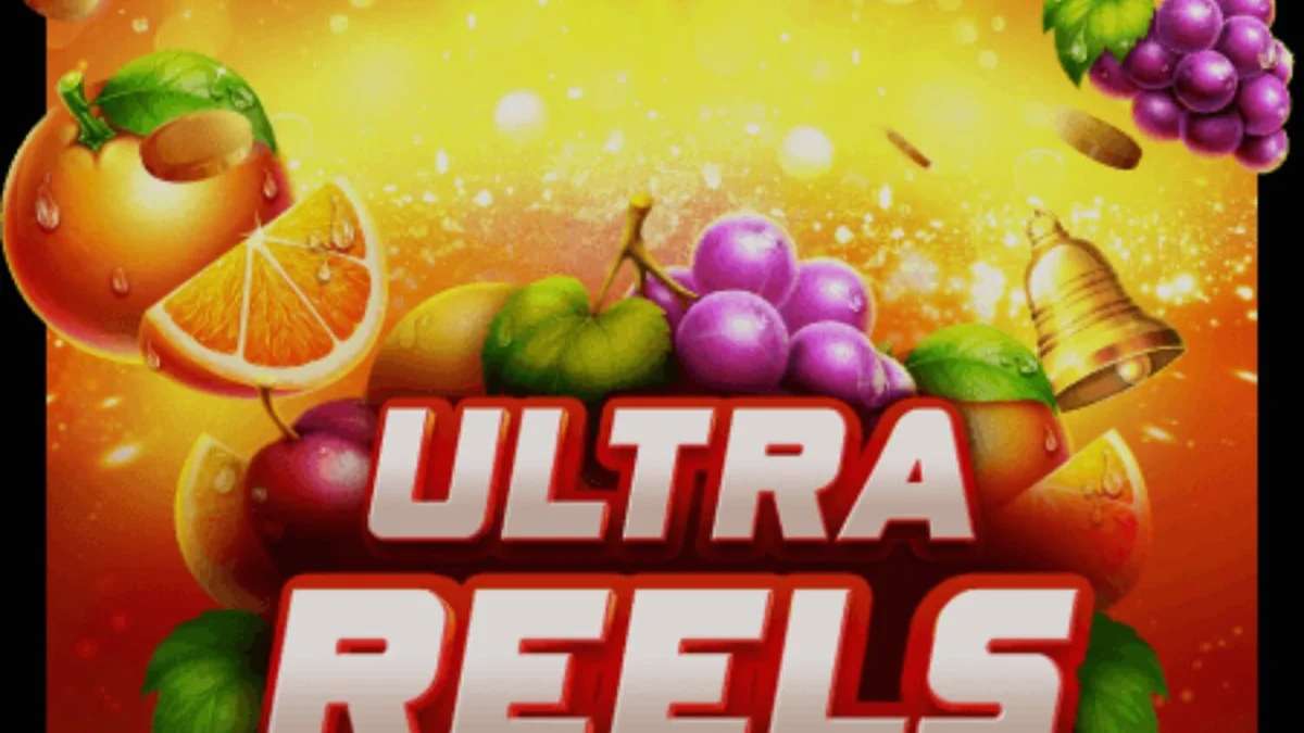 Tampilan visual mesin slot Ultra Reels Fruteria dengan simbol buah yang cerah dan latar belakang karnaval.