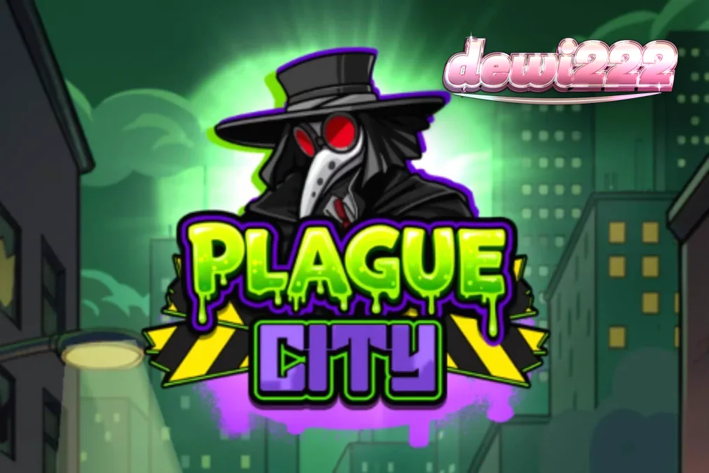 Tampilan visual slot Plague City dengan tema laboratorium apokaliptik dan simbol mutan.