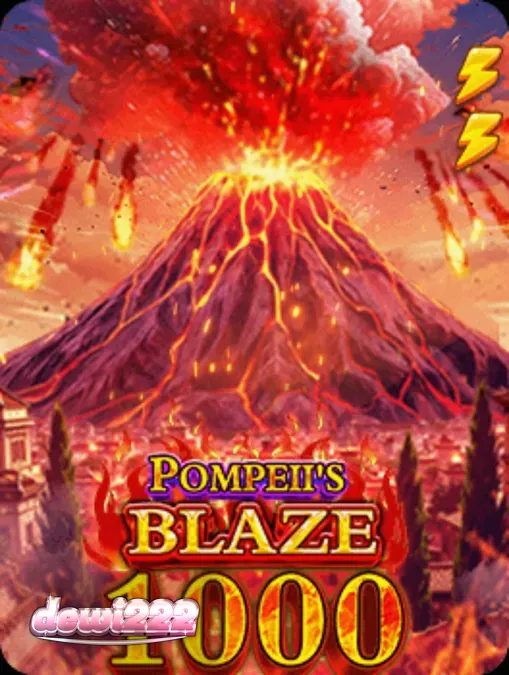 Tampilan visual slot Pompeii’s Blaze 1000 dengan latar belakang Gunung Vesuvius yang membara.